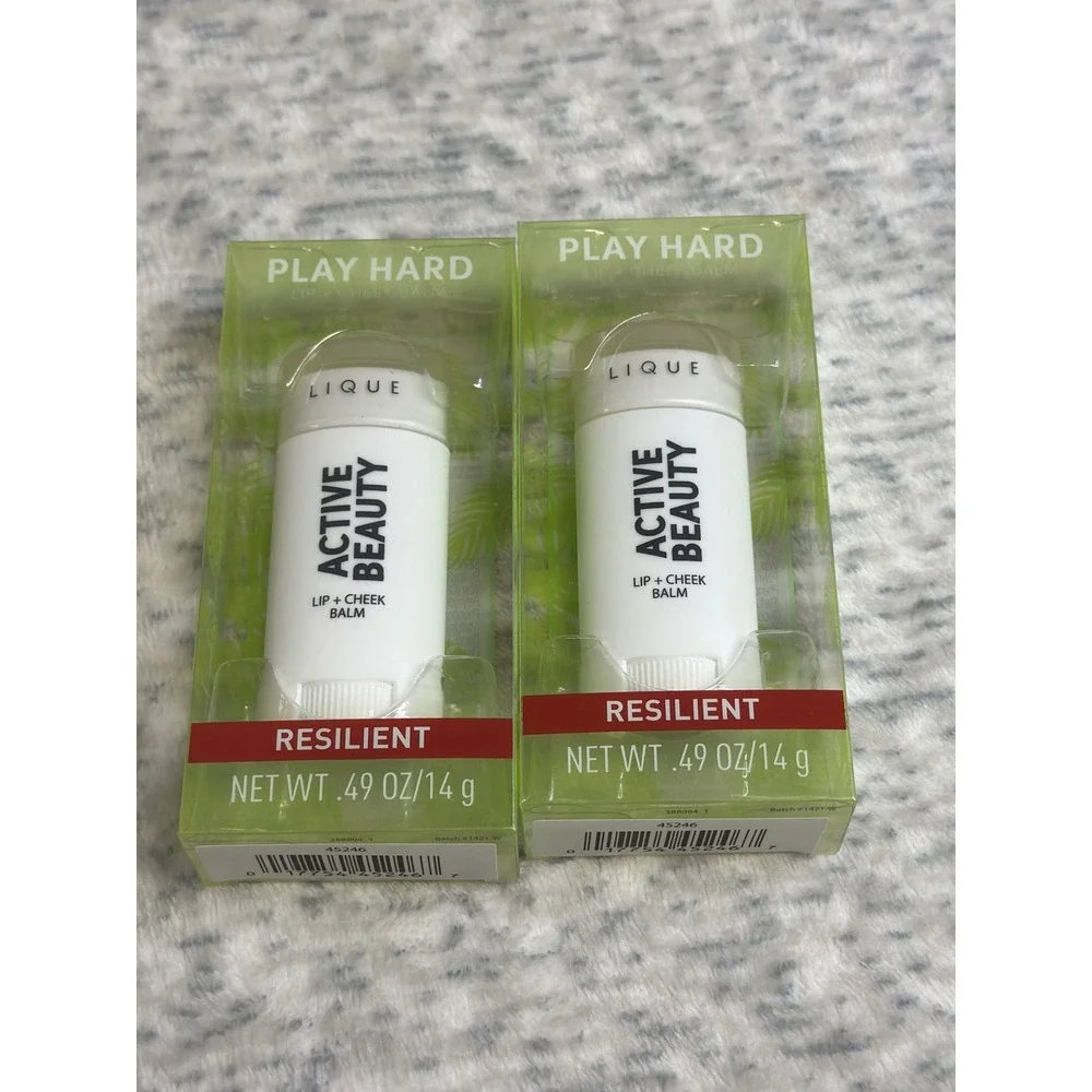 Lot of 2 Lique Active Beauty Play Hard Lip + Cheek Balm Resilient 0.49‎ oz 14g